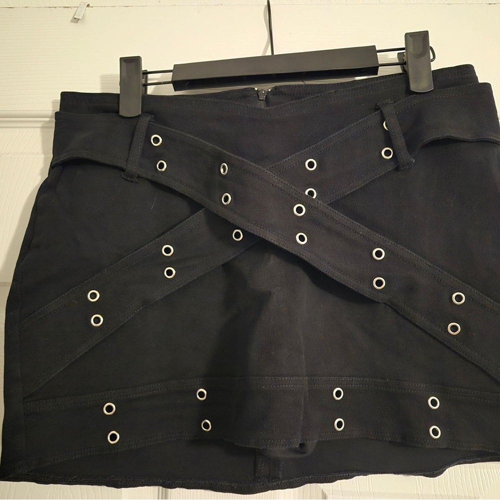 French Kyss Black and Silver Mini Skirt for Night Out